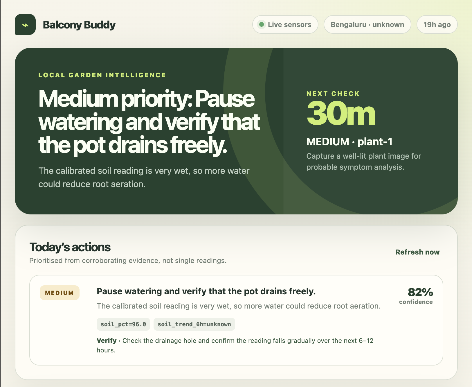 Balcony Buddy sensor dashboard