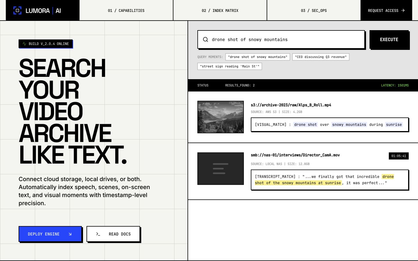 Lumora AI archive search and production workspace