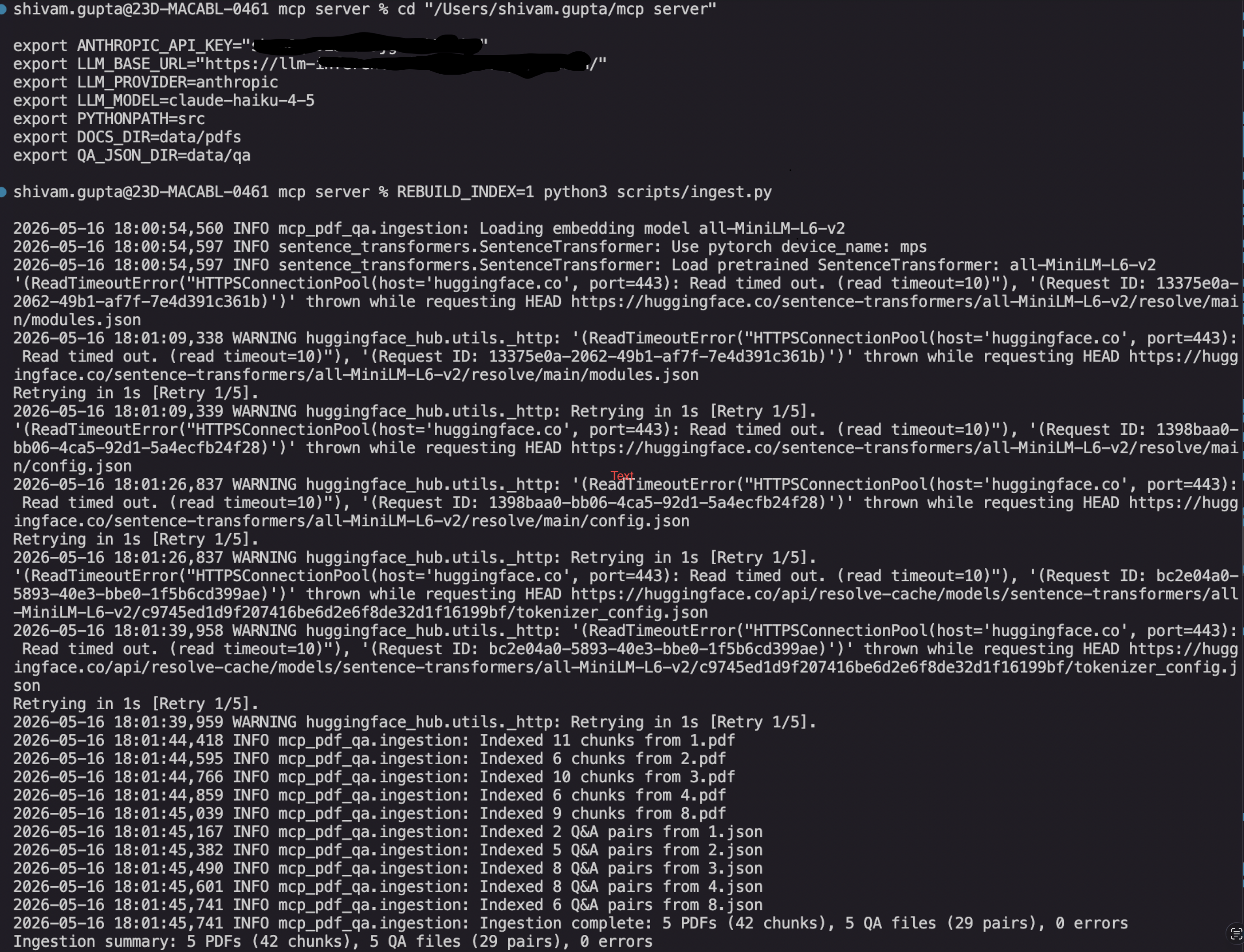 PDF Q and A system running with source citations